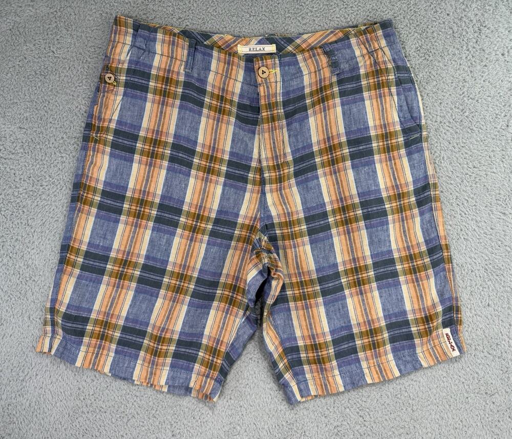 Tommy Bahama Relax Men Multicolor Plaid Linen Bermuda Shorts W 35(fit 36) L 10